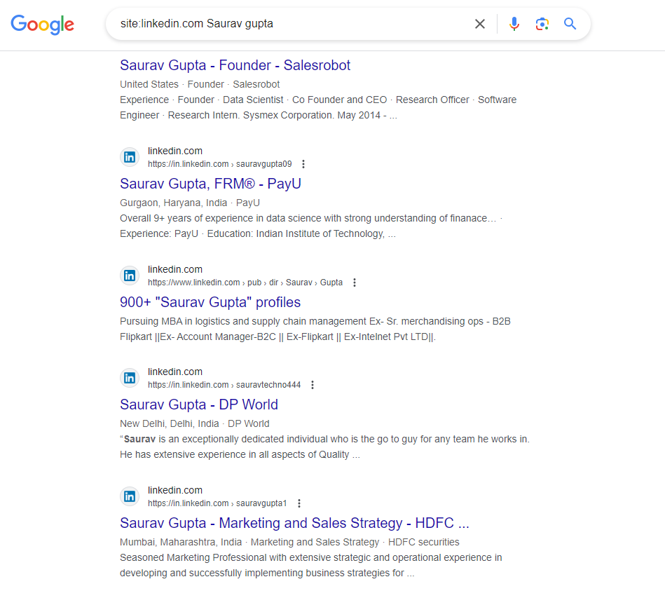 Google search results