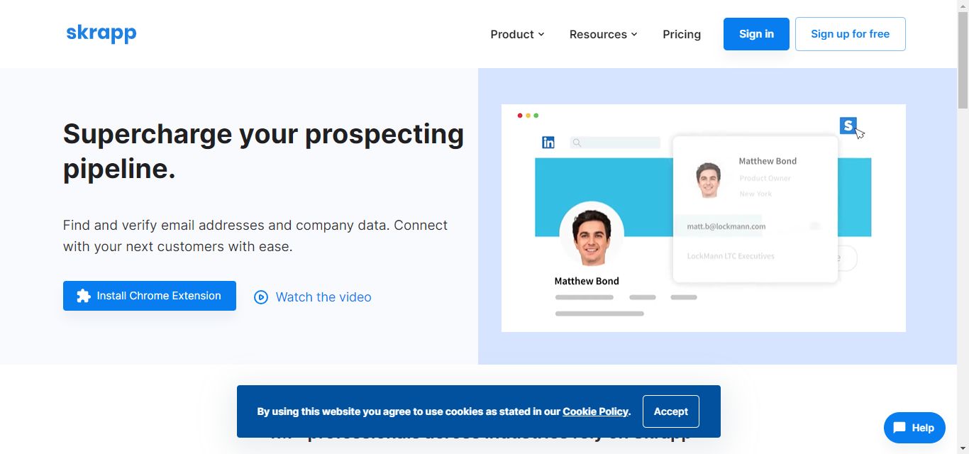 the homepage of skrapp