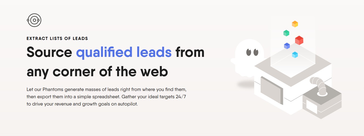 A cartoon illustration of a ghost-like figure collecting data from the web.