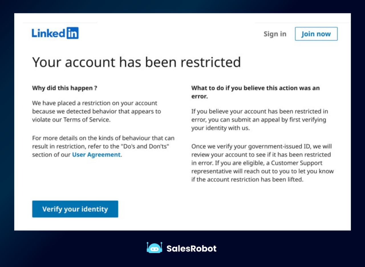 'your account has been restricted' notice by linkedin