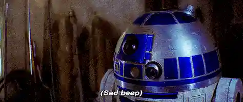 R2D2 beeping sadly