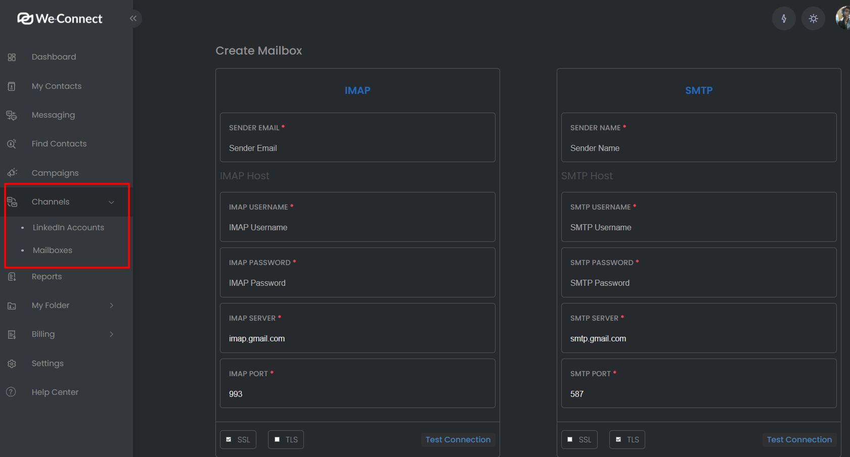 We-Connect mailbox configuration