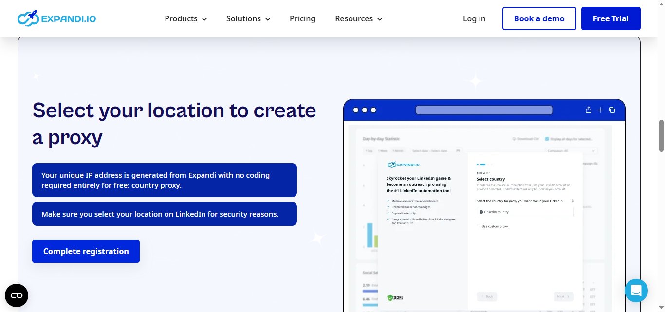 Expandi: Country-based IP addresses that keep activity in your general region.