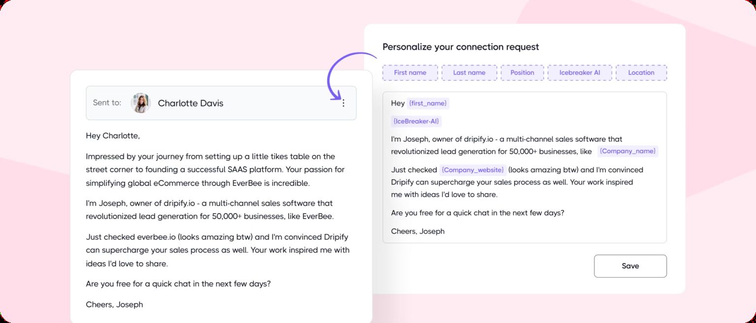 Personalized connection request example.