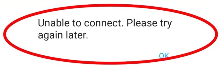 Unable to connect pop up message