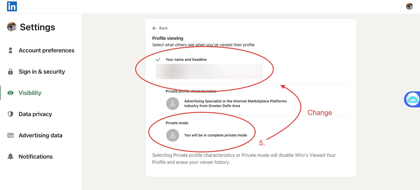 LinkedIn profile view settings