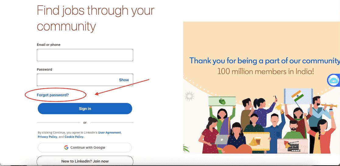 Click on forget LinkedIn password