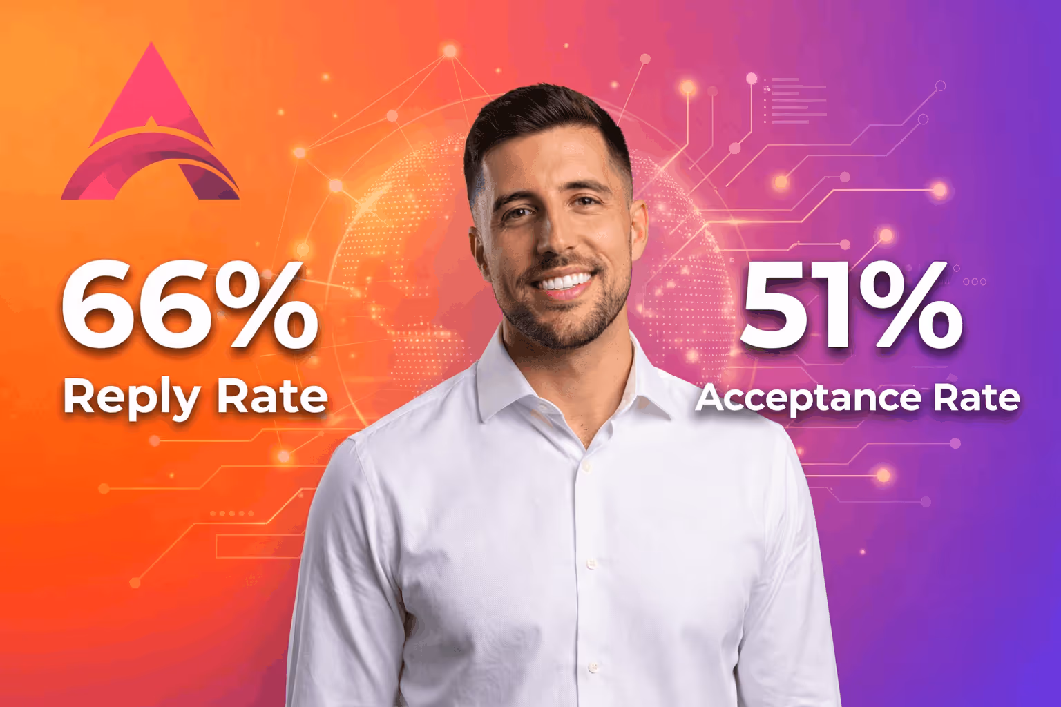 Case study thumbnail for The Growth Agency, showcasing a 66% reply rate and a 51% acceptance rate achieved using SalesRobot.