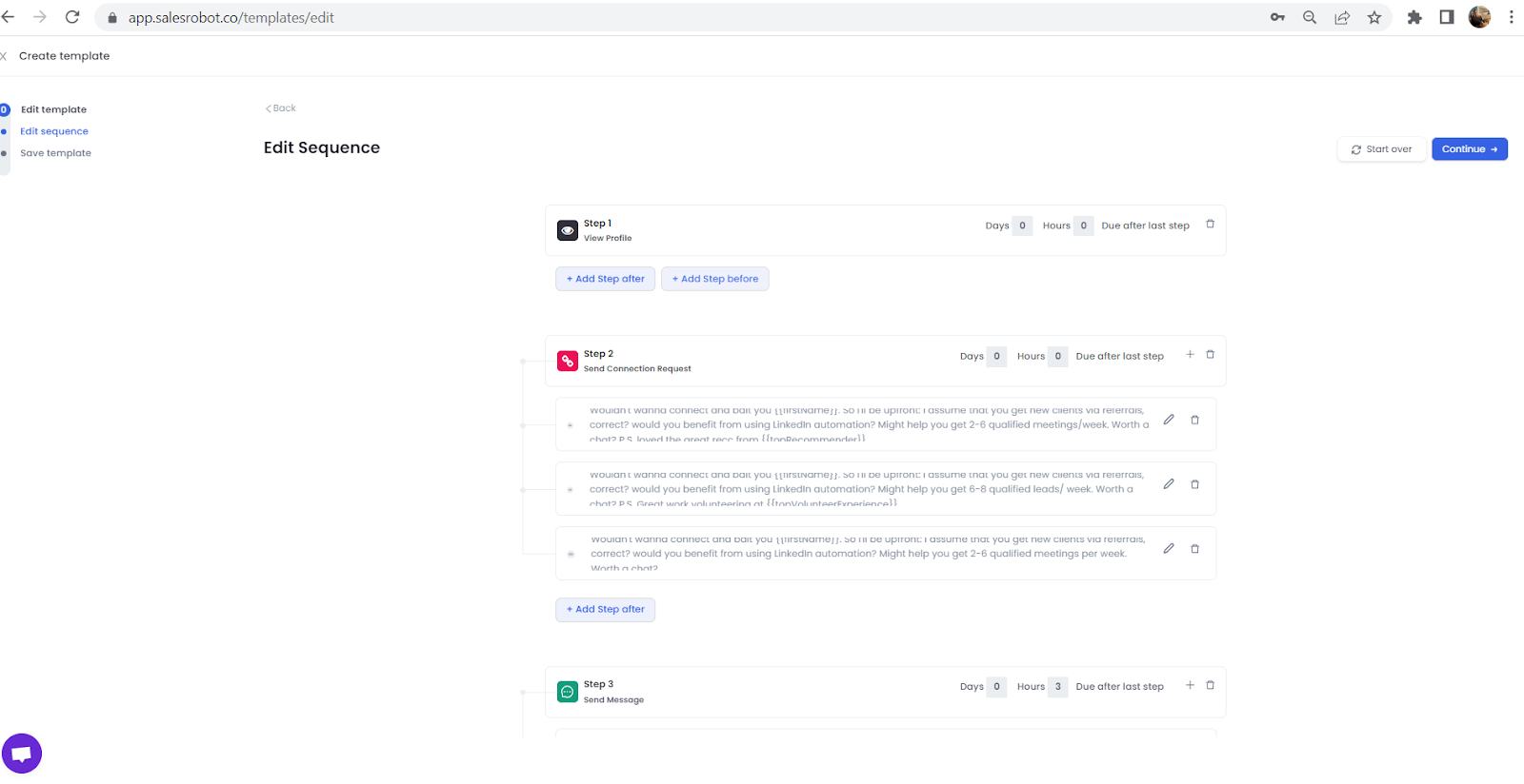 Edit the sequence of messages to be sent.