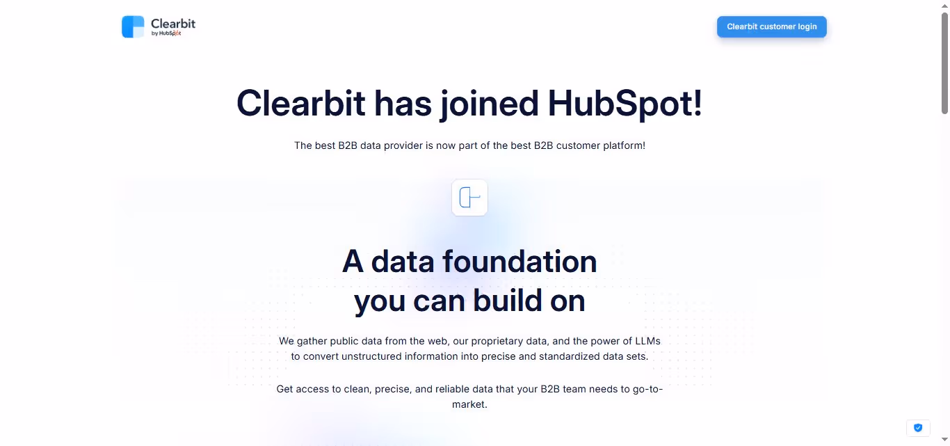 Clearbit homepage