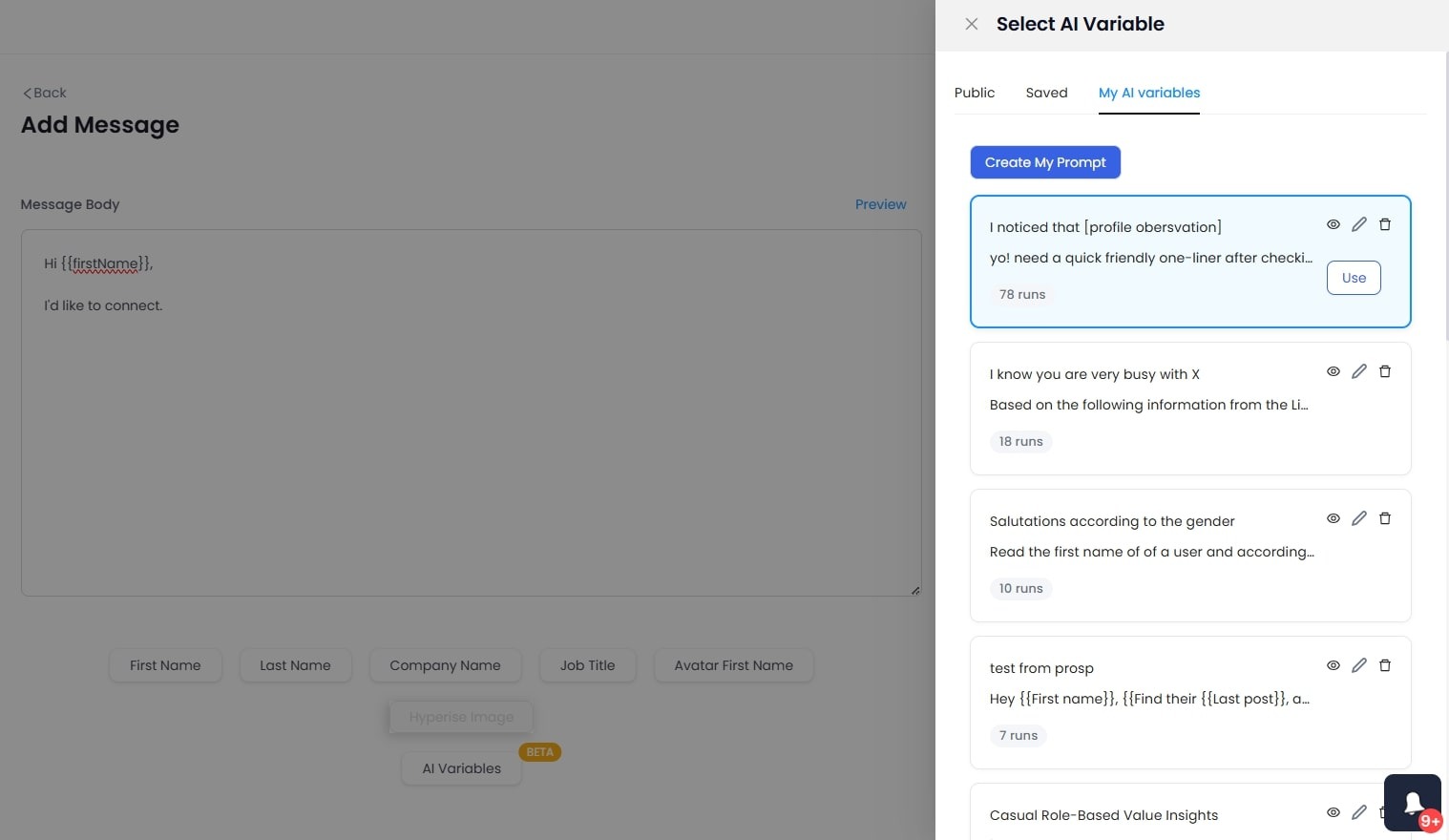 AI Variables in Salesrobot