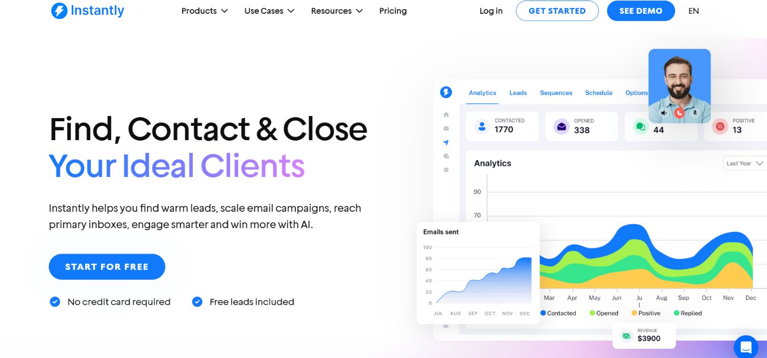 The Instantly homepage.