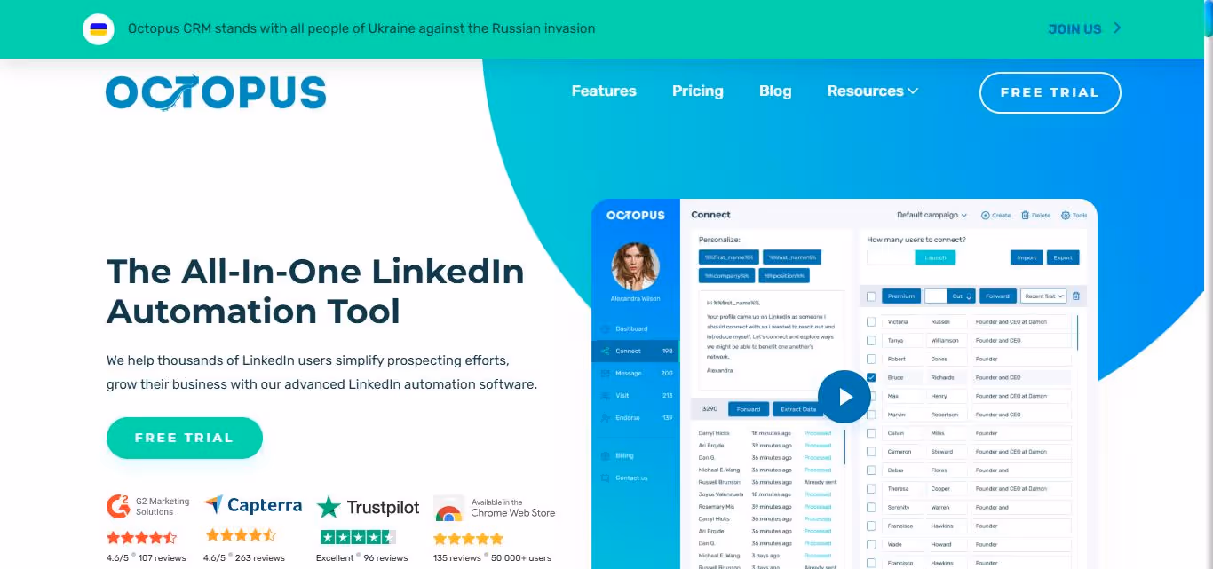 Octopuc CRM homepage