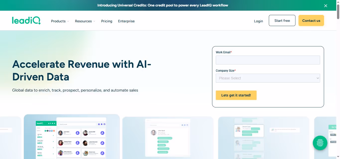 The leadiq home page.