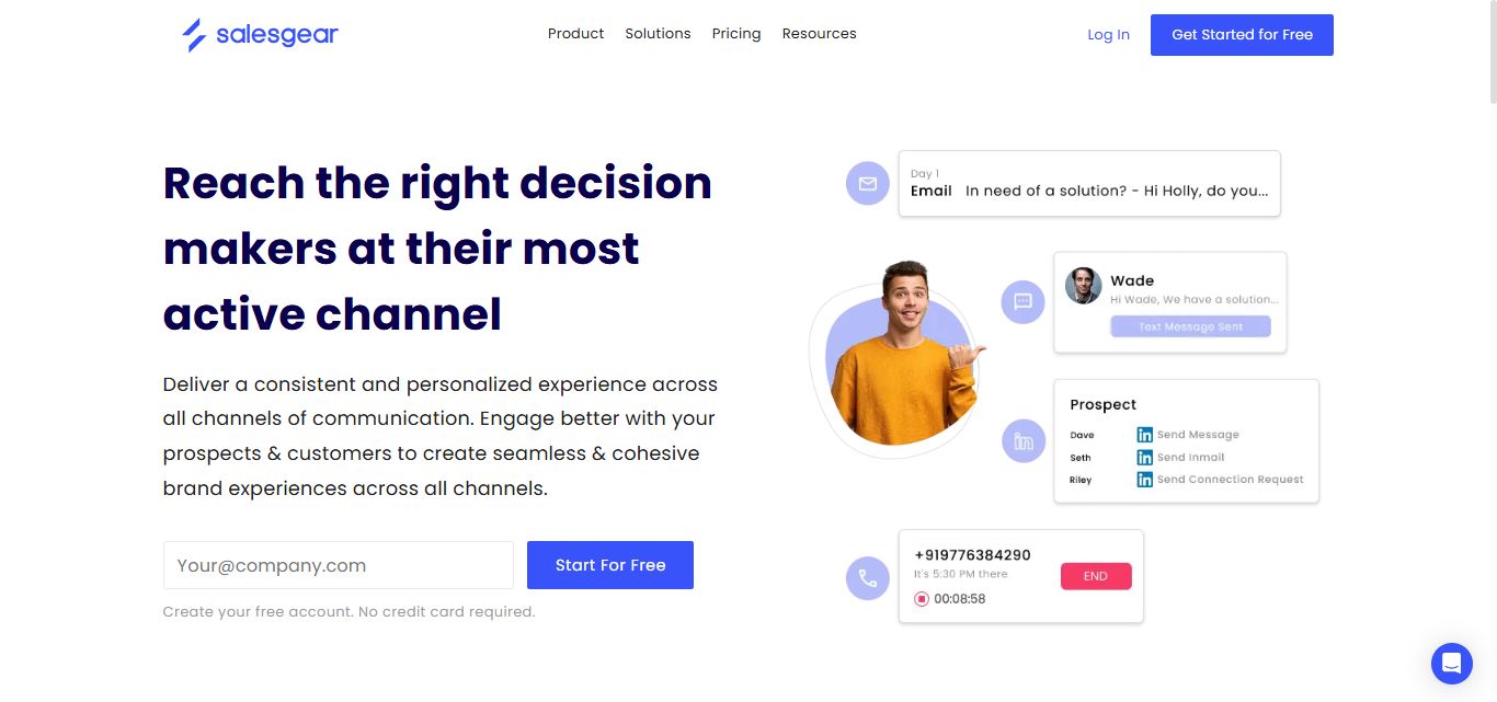 screenshot of the landing page of salesgear.com