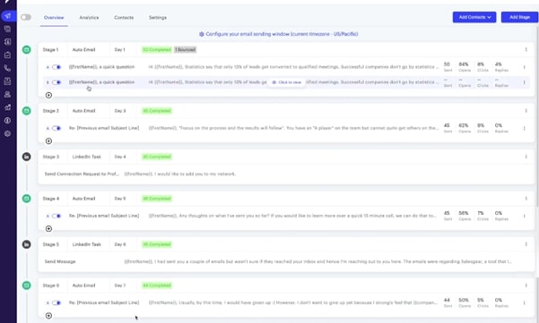 screenshot showing sequencing features of salesgear.