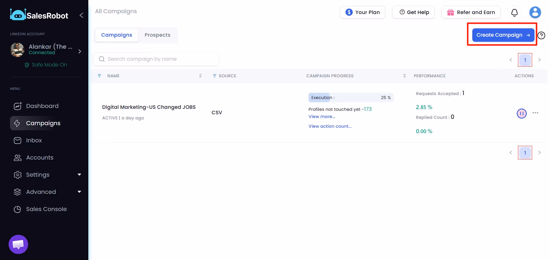 SalesRobot campaign creation