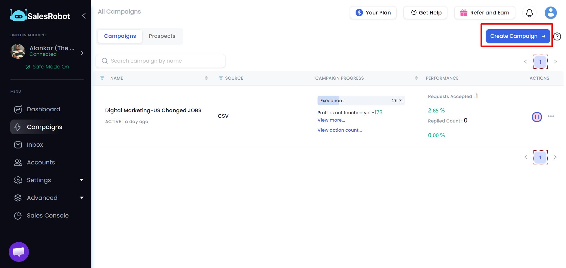 SalesRobot campaign creation