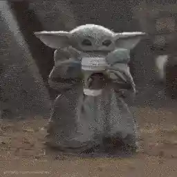 cute baby Yoda drinking coffee
