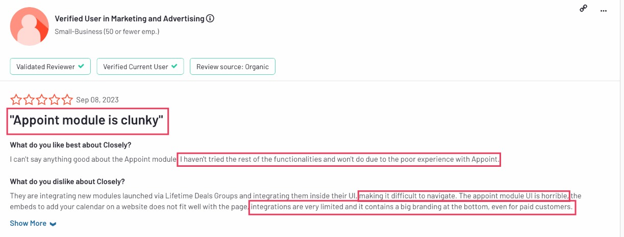 G2 review of Closely