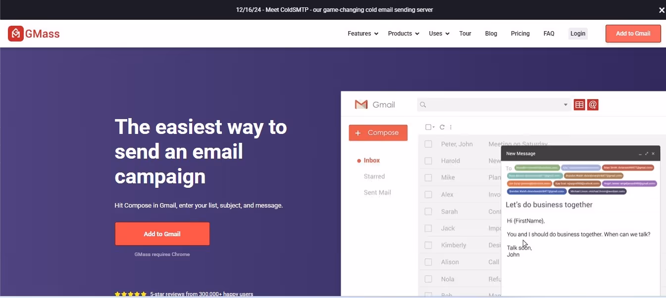 Screenshot of GMass email campaign software interface.