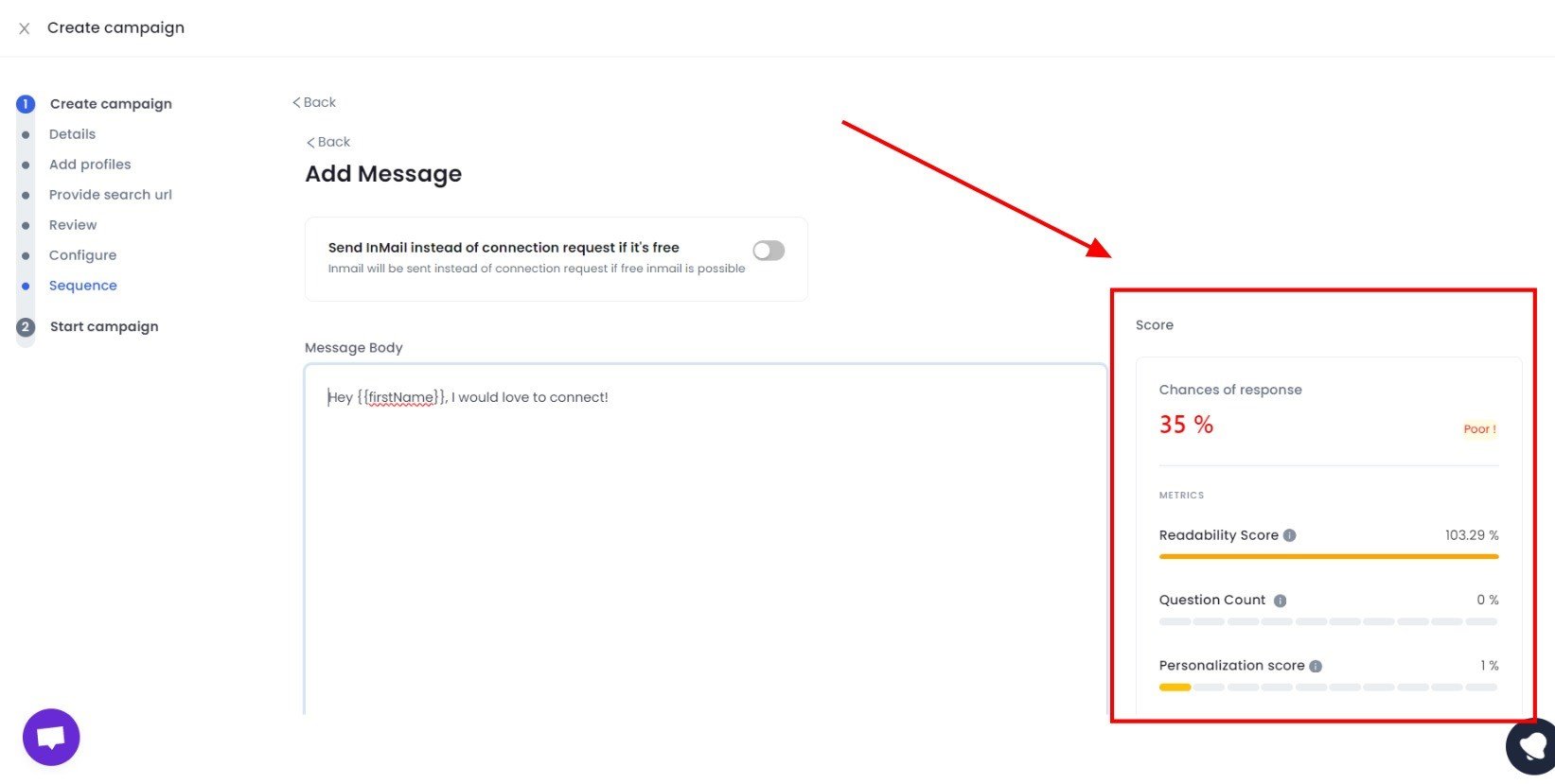 Salesrobot Readability Score feature 