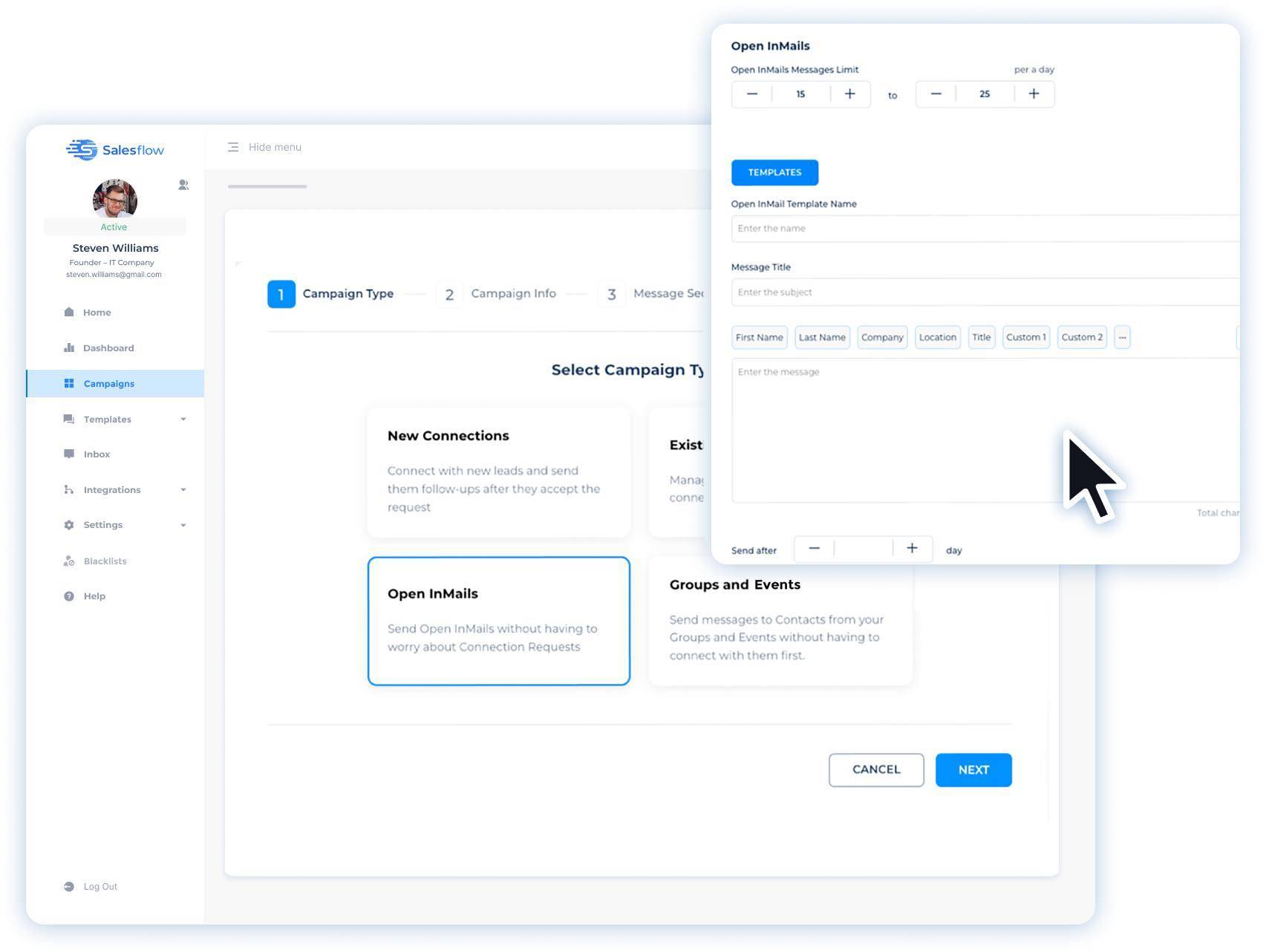 send open InMails in Salesflow