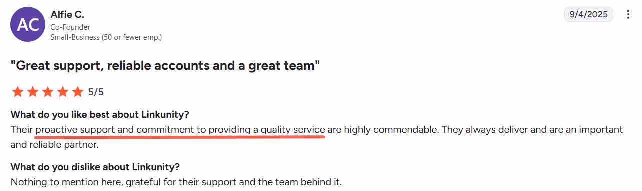 G2 review of LinkUnity