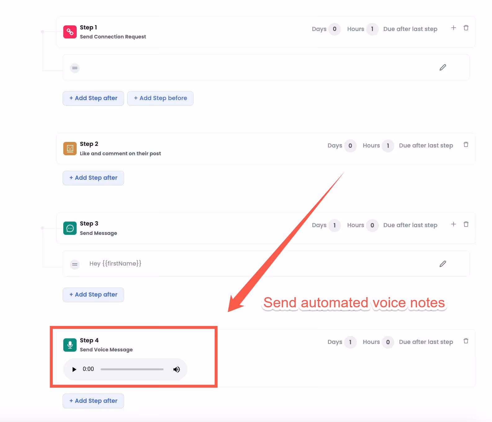 Steps to send automated voice notes using SalesRobot.