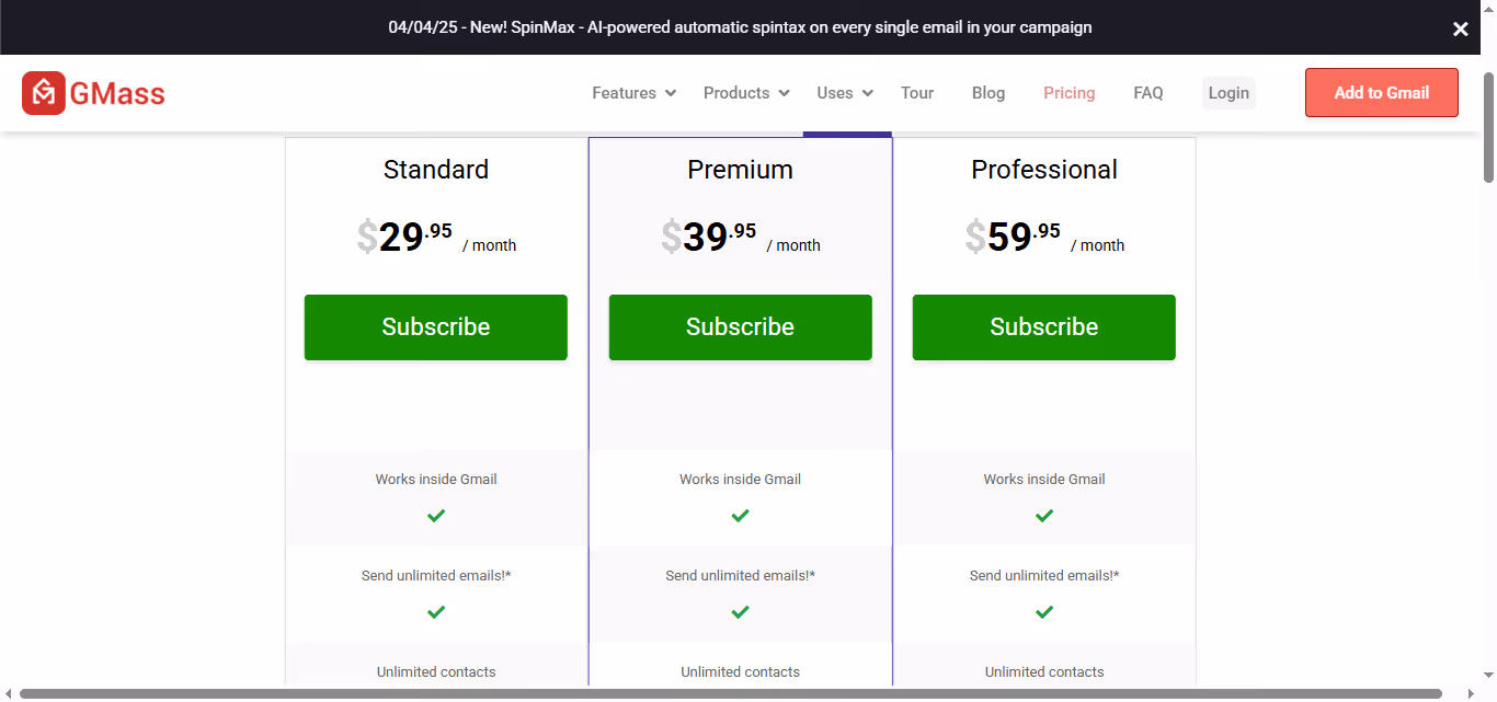 Gmass pricing
