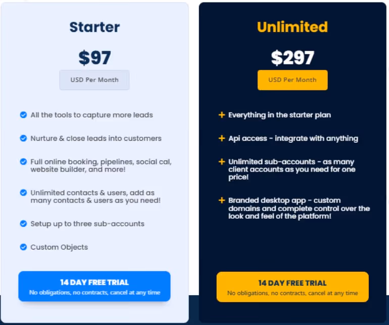 GoHighLevel pricing