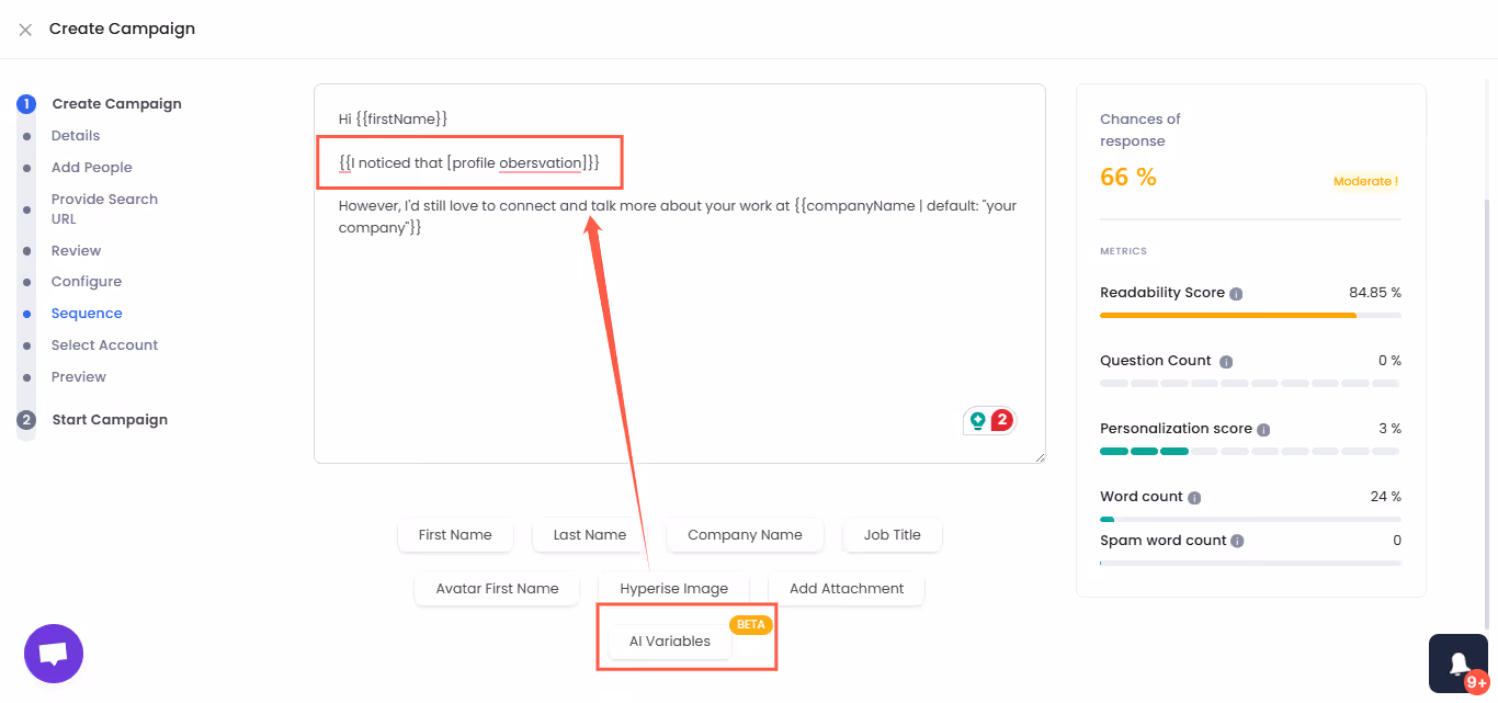 New AI Variable feature on SalesRobot