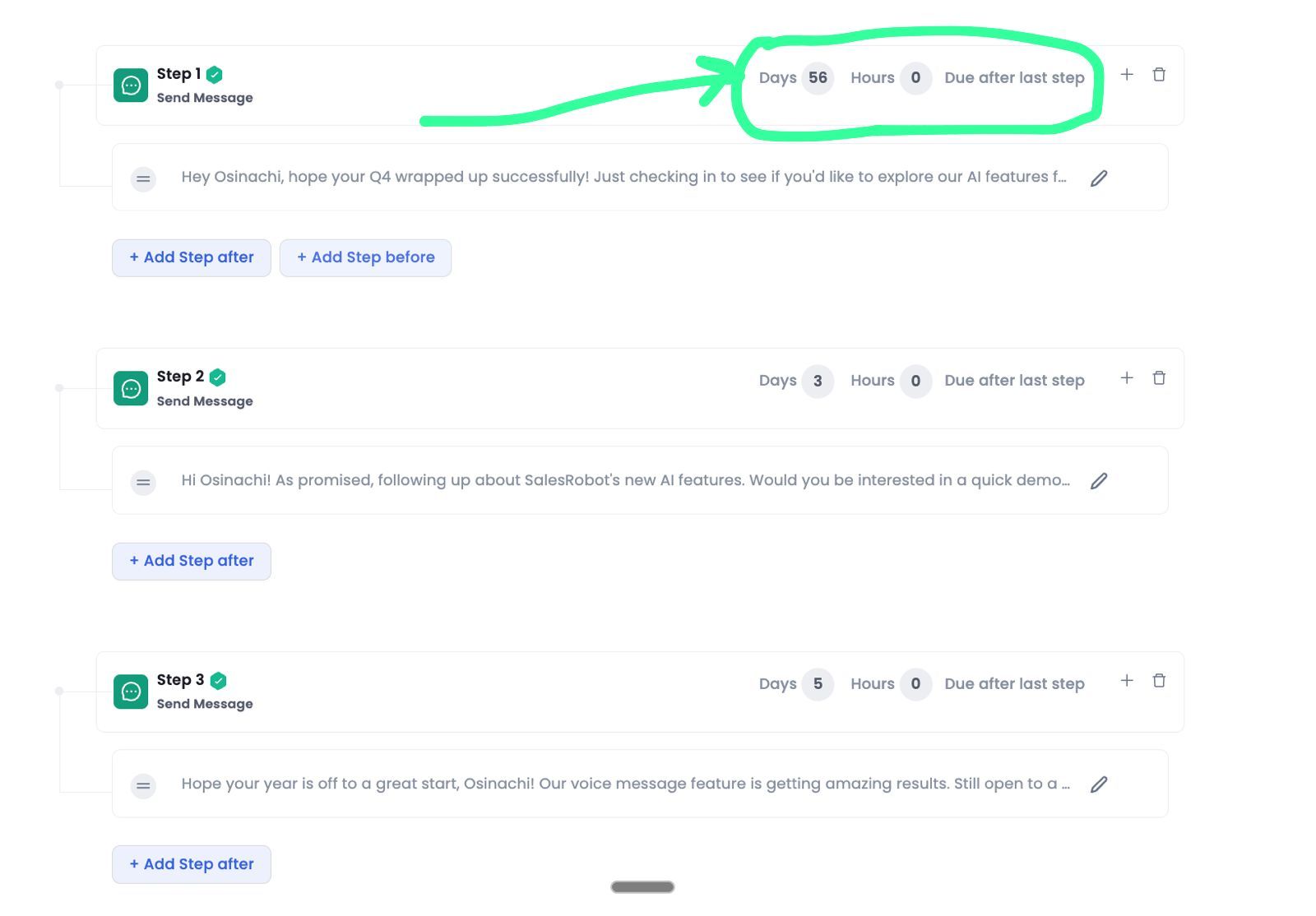 AI scheduled the sequence 56 days after Nov 5.