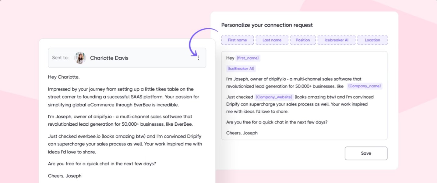 Personalized LinkedIn connection request with Dripify