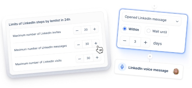 Configuring limits for LinkedIn actions such as invites, messages, and visits.