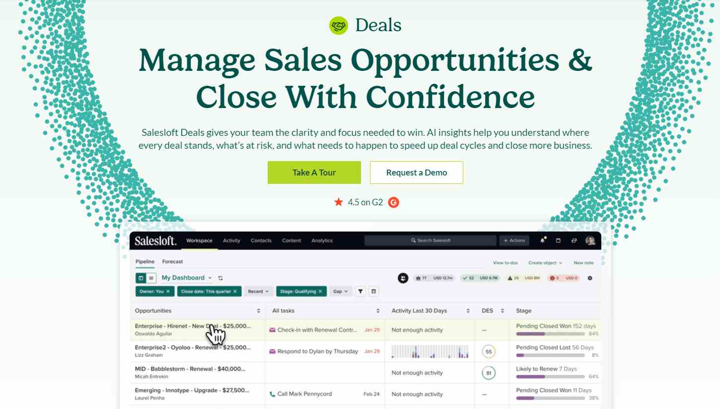 Salesloft Deals feature homepage 