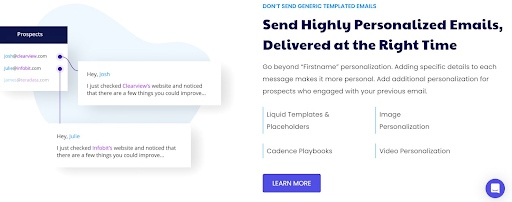 Klenty super-personalized email feature 