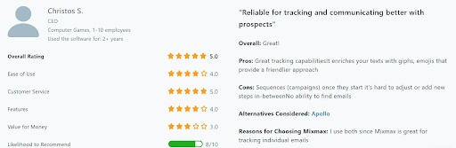 Negative customer review of MixMax saying it is hard to customize campaigns