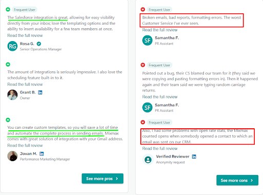Negative user review of MixMax saying the analytics and tracking is buggy 