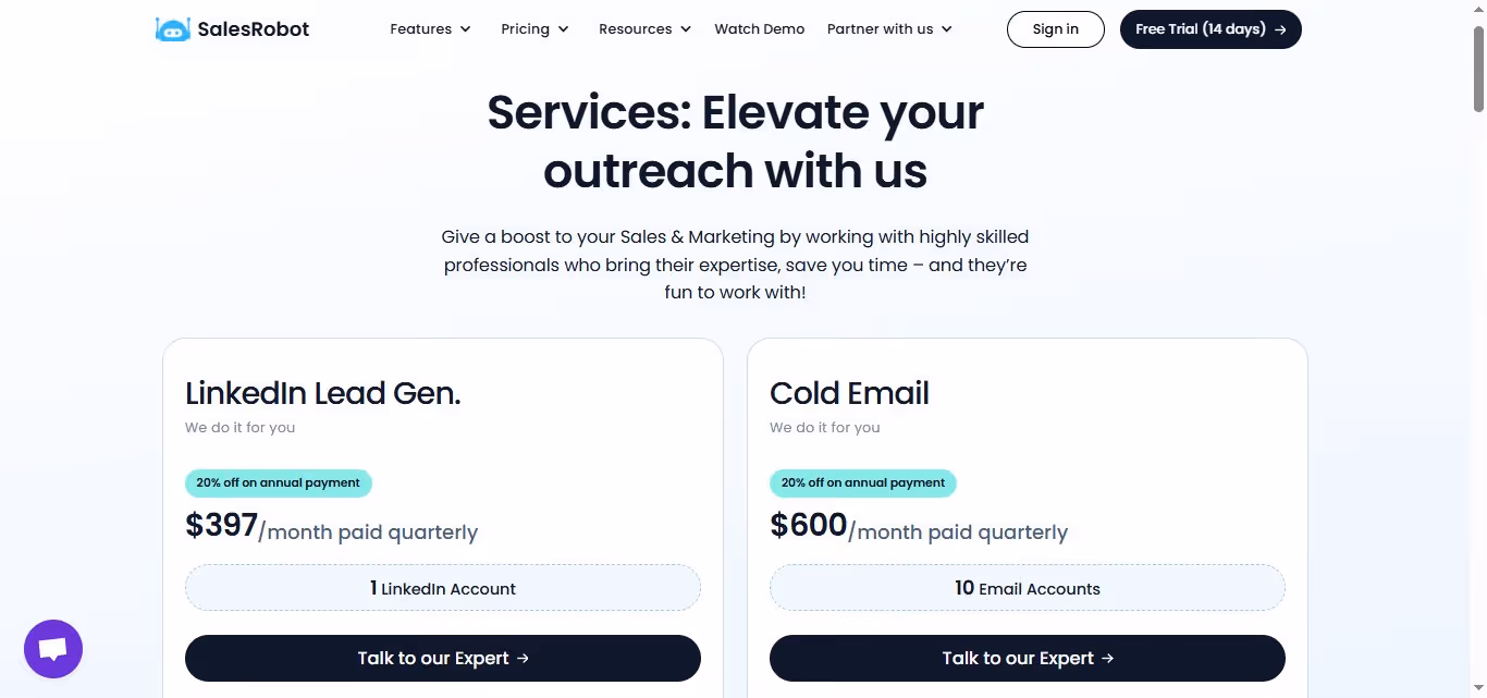 SalesRobot services plan