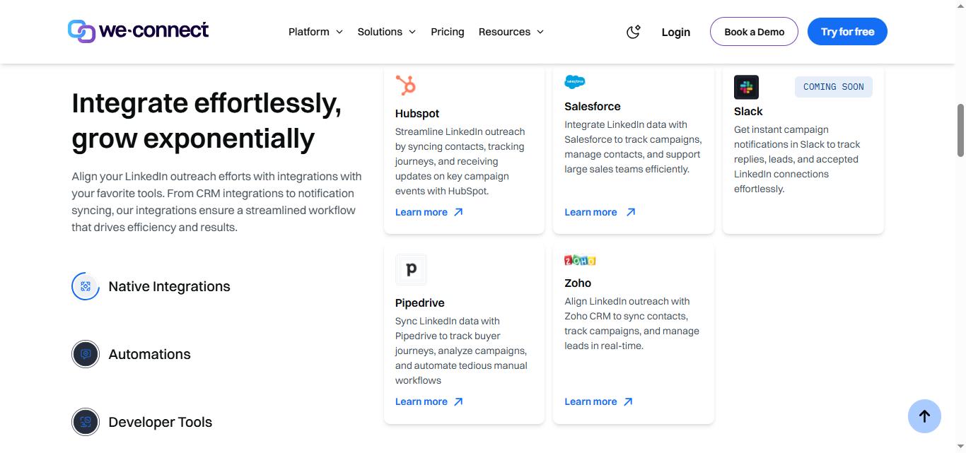 WeConnect integrates effortlessly and allows exponential growth with various CRMs and automation tools.