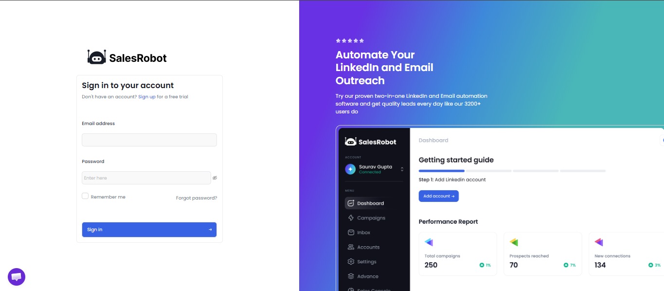 salesrobot sign up page
