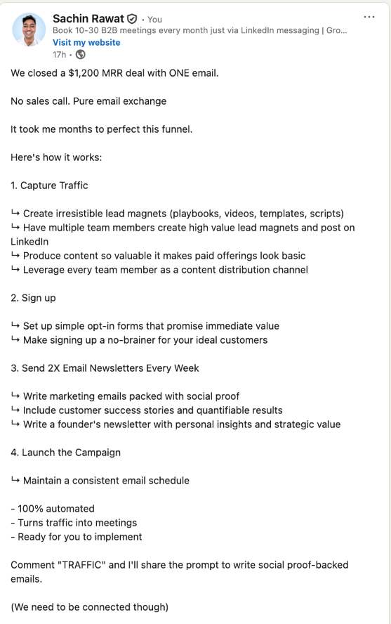 Example of LinkedIn post with unique value