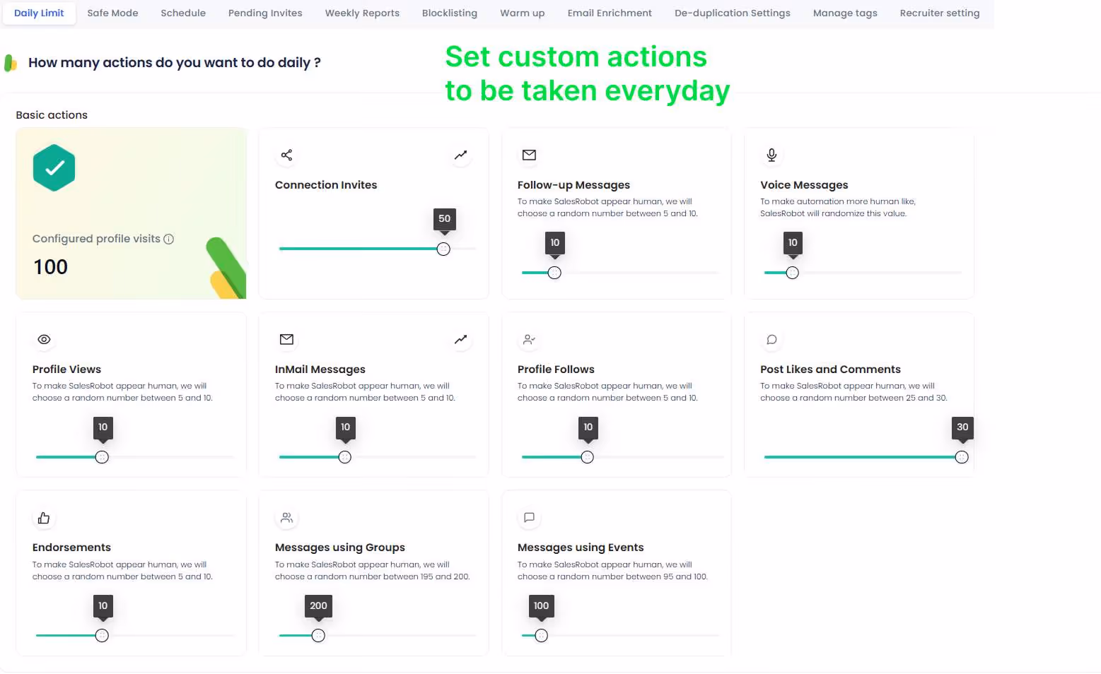 SalesRobot custom actions to be taken everyday.