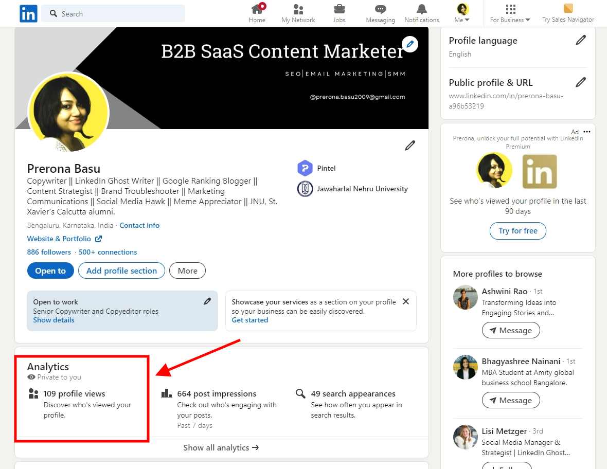 A screenshot of LinkedIn's analytics.