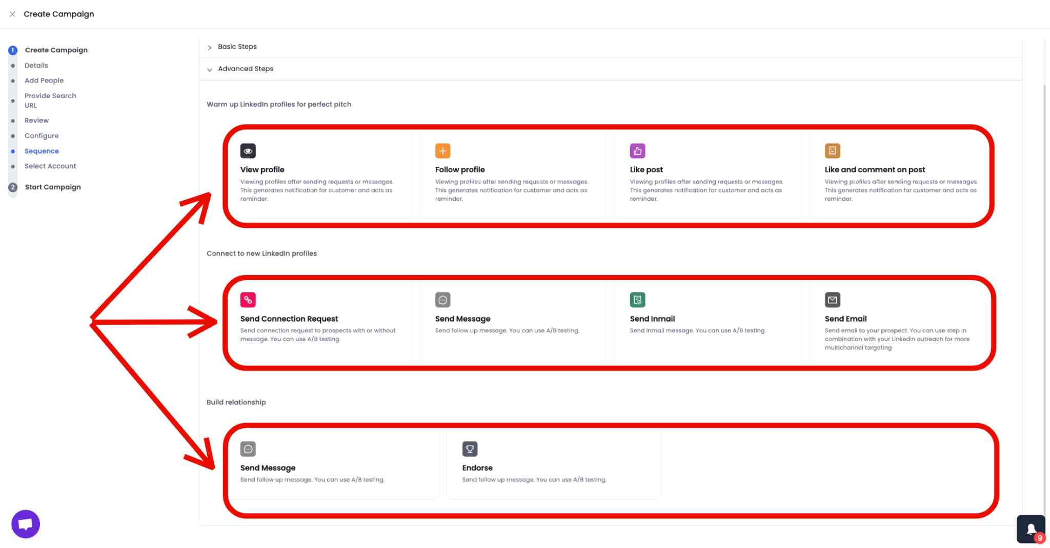 Advanced sequence steps in SalesRobot