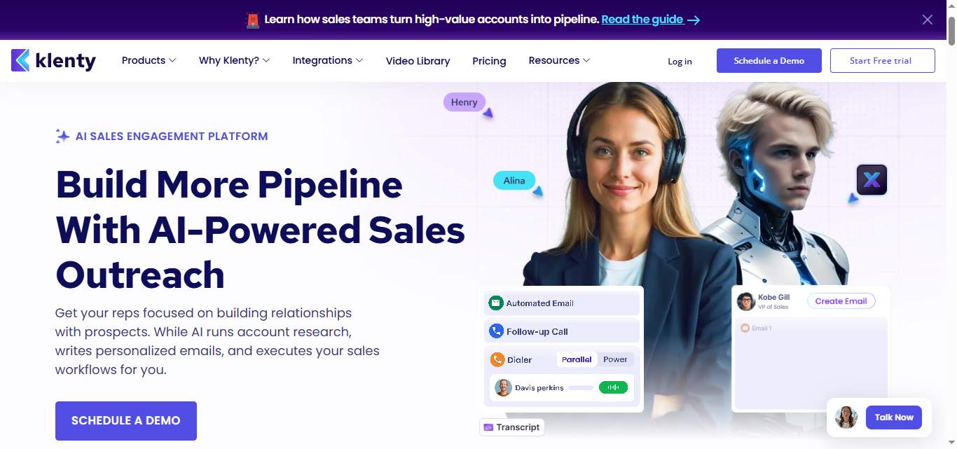 Klenty AI sales engagement platform homepage.
