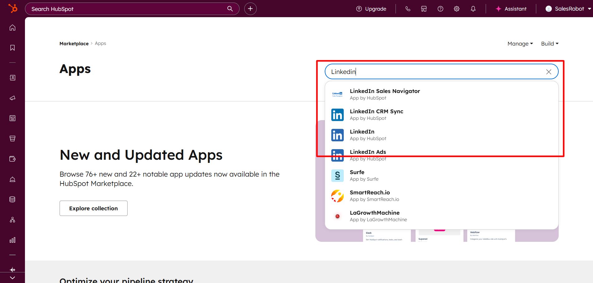 LinkedIn Hubspot integration search