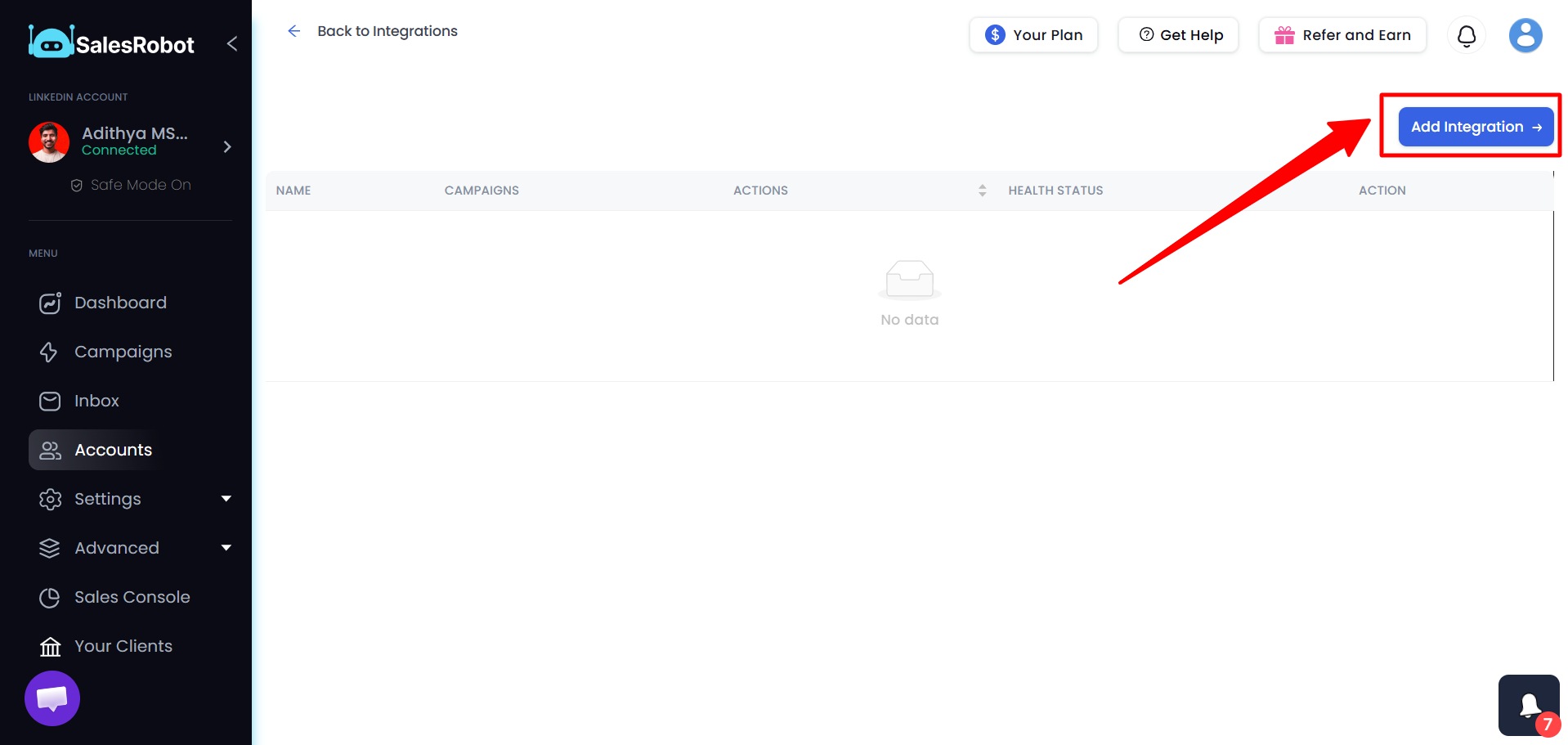Add Integration button