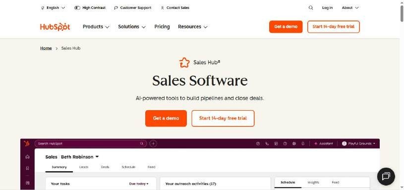 Hubspot homepage